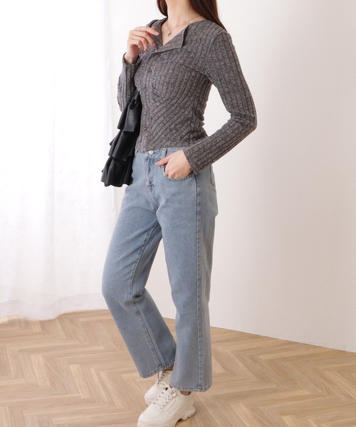 Lace Ladies(レースレディース)の「フロント ギャザー テレコ ニット コンパクト カーディガン(カーディガン/ボレロ・レディース・ダークグレー/グレー/ピンク・FREE)」の6枚目の写真