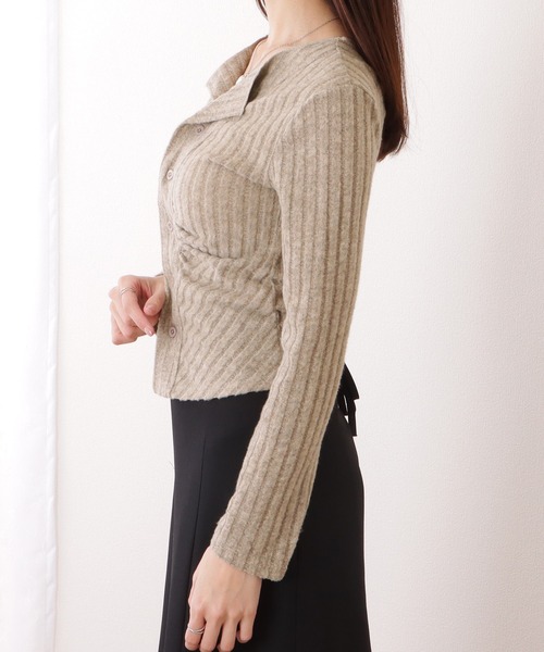 Lace Ladies(レースレディース)の「フロント ギャザー テレコ ニット コンパクト カーディガン(カーディガン/ボレロ・レディース・ダークグレー/グレー/ピンク・FREE)」の14枚目の写真