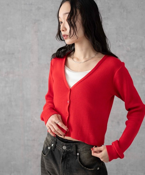 WEGO（ウィゴー）の「WEGO/カラーリブショートカーデ（カーディガン/ボレロ・レディース・ブラック/オフホワイト/ブルー/レッド/グリーン・FREE）」の5枚目の写真