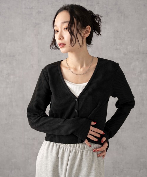 WEGO（ウィゴー）の「WEGO/カラーリブショートカーデ（カーディガン/ボレロ・レディース・ブラック/オフホワイト/ブルー/レッド/グリーン・FREE）」の21枚目の写真