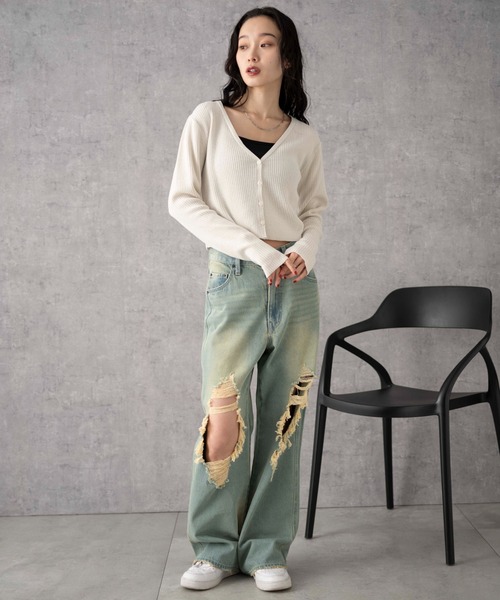 WEGO（ウィゴー）の「WEGO/カラーリブショートカーデ（カーディガン/ボレロ・レディース・ブラック/オフホワイト/ブルー/レッド/グリーン・FREE）」の20枚目の写真