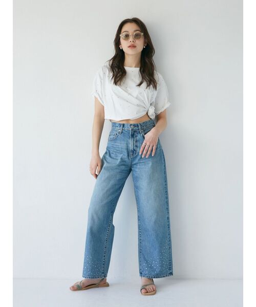 Ungrid（アングリッド）の「ビジューショートTee（Tシャツ/カットソー・レディース・ブラック/オフホワイト・FREE）」の6枚目の写真