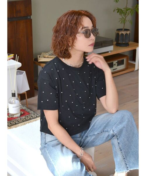 Ungrid（アングリッド）の「ビジューショートTee（Tシャツ/カットソー・レディース・ブラック/オフホワイト・FREE）」の10枚目の写真