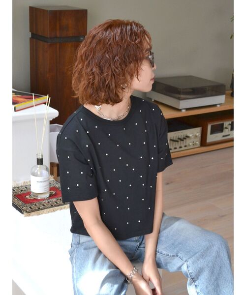 Ungrid（アングリッド）の「ビジューショートTee（Tシャツ/カットソー・レディース・ブラック/オフホワイト・FREE）」の11枚目の写真