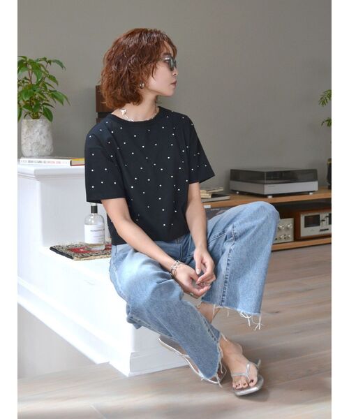 Ungrid（アングリッド）の「ビジューショートTee（Tシャツ/カットソー・レディース・ブラック/オフホワイト・FREE）」の14枚目の写真