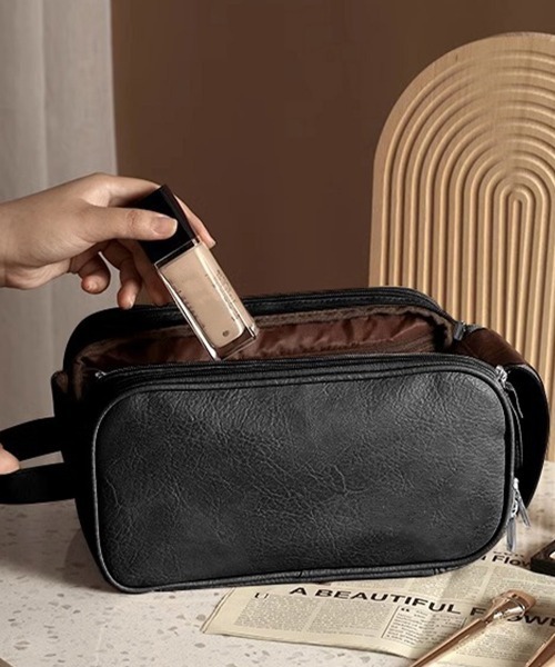 Miniministore（ミニミニストア）の「大容量トラベルコスメポーチ 持ち運び収納（ポーチ・レディース・ピンク/モカ/オフホワイト/ブラック/ハウンドトゥース・FREE）」の13枚目の写真