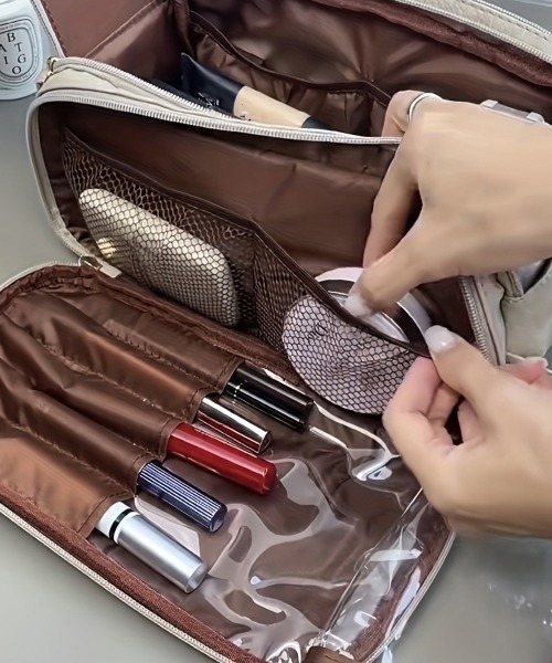 Miniministore（ミニミニストア）の「大容量トラベルコスメポーチ 持ち運び収納（ポーチ・レディース・ピンク/モカ/オフホワイト/ブラック/ハウンドトゥース・FREE）」の14枚目の写真