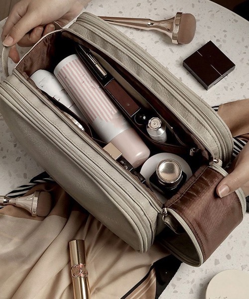 Miniministore（ミニミニストア）の「大容量トラベルコスメポーチ 持ち運び収納（ポーチ・レディース・ピンク/モカ/オフホワイト/ブラック/ハウンドトゥース・FREE）」の16枚目の写真