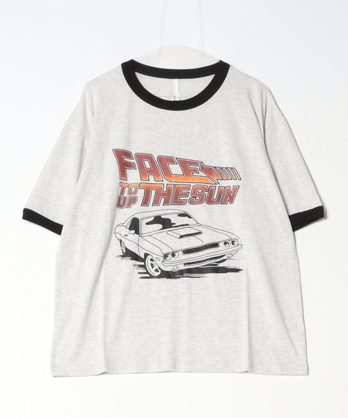 rurumu: tシャツ rurumu:/ルルムウ/lace raglan sleeve printed