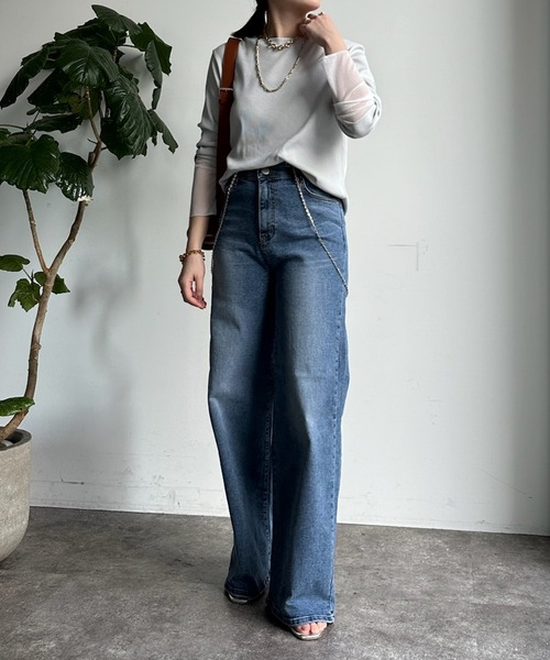 DouDou（ドゥドゥ）の「【INDIMARK】【WEB限定】ハイウエストワイドデニム（デニムパンツ・レディース・スカイブルー/ホワイト・M/L/S）」の8枚目の写真