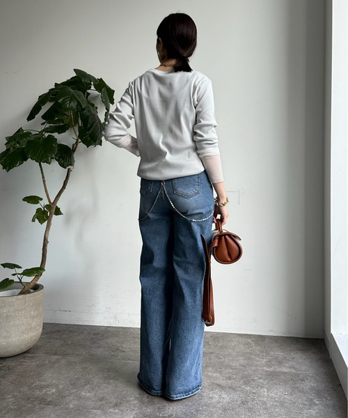 DouDou（ドゥドゥ）の「【INDIMARK】【WEB限定】ハイウエストワイドデニム（デニムパンツ・レディース・スカイブルー/ホワイト・M/L/S）」の12枚目の写真