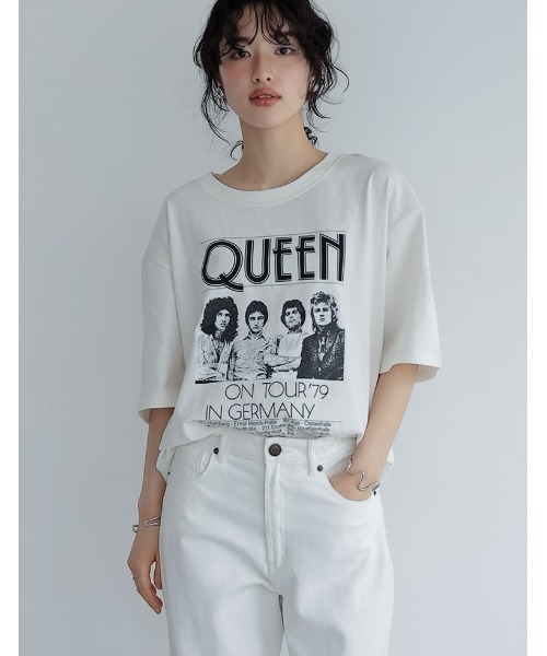 Re:EDIT(リエディ)の「QUEENオーバーサイズピグメントバンドロック半袖Tシャツ(Tシャツ/カットソー・レディース・チャコールグレー/ホワイト・MEDIUM/LARGE)」の2枚目の写真