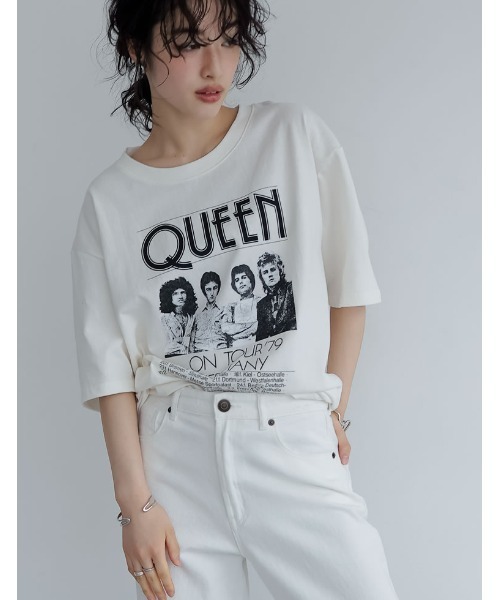 QUEENオーバーサイズピグメントバンドロック半袖Tシャツ（T