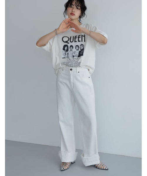 Re:EDIT(リエディ)の「QUEENオーバーサイズピグメントバンドロック半袖Tシャツ(Tシャツ/カットソー・レディース・チャコールグレー/ホワイト・MEDIUM/LARGE)」の7枚目の写真