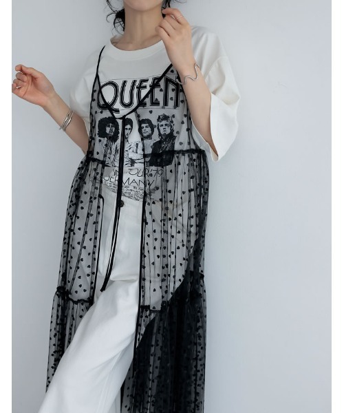 Re:EDIT(リエディ)の「QUEENオーバーサイズピグメントバンドロック半袖Tシャツ(Tシャツ/カットソー・レディース・チャコールグレー/ホワイト・MEDIUM/LARGE)」の10枚目の写真