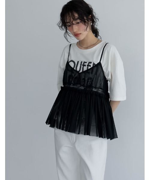 Re:EDIT(リエディ)の「QUEENオーバーサイズピグメントバンドロック半袖Tシャツ(Tシャツ/カットソー・レディース・チャコールグレー/ホワイト・MEDIUM/LARGE)」の13枚目の写真