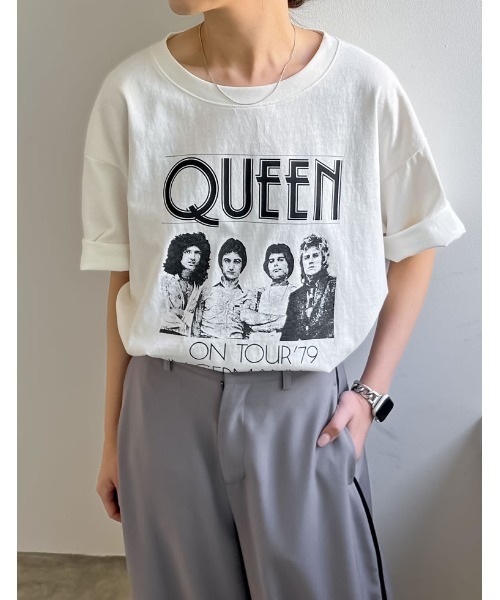 Re:EDIT(リエディ)の「QUEENオーバーサイズピグメントバンドロック半袖Tシャツ(Tシャツ/カットソー・レディース・チャコールグレー/ホワイト・MEDIUM/LARGE)」の15枚目の写真
