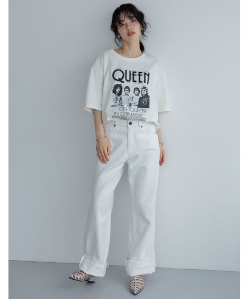 Re:EDIT(リエディ)の「QUEENオーバーサイズピグメントバンドロック半袖Tシャツ(Tシャツ/カットソー・レディース・チャコールグレー/ホワイト・MEDIUM/LARGE)」の4枚目の写真
