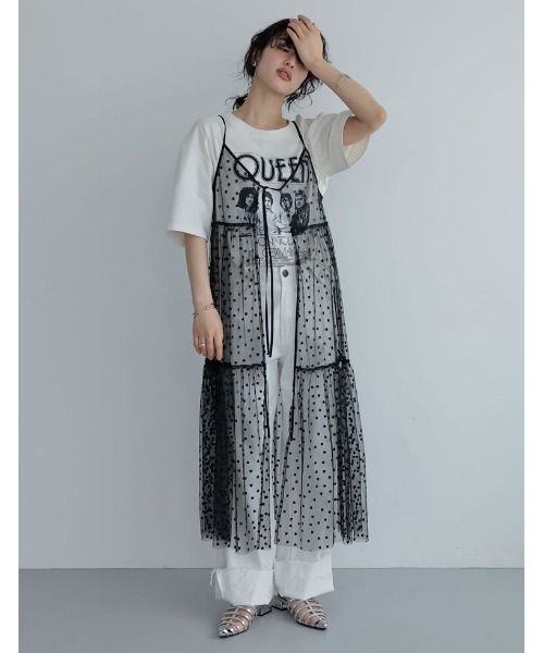 Re:EDIT(リエディ)の「QUEENオーバーサイズピグメントバンドロック半袖Tシャツ(Tシャツ/カットソー・レディース・チャコールグレー/ホワイト・MEDIUM/LARGE)」の8枚目の写真