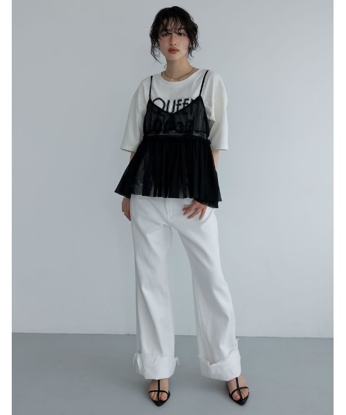 Re:EDIT(リエディ)の「QUEENオーバーサイズピグメントバンドロック半袖Tシャツ(Tシャツ/カットソー・レディース・チャコールグレー/ホワイト・MEDIUM/LARGE)」の11枚目の写真