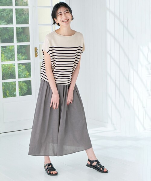 ANY（エニィ）の「【ウエストゴム】シャンブレーライクフレアスカート（スカート・レディース・ダークグリーン系/ブラック系5/グレー系/ライラック系・1/2/3）」の3枚目の写真