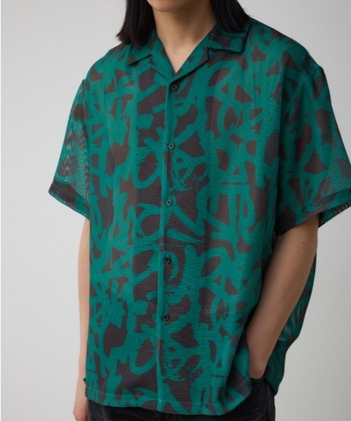 AZUL by moussy(アズールバイマウジー)の「アブストラクトシアーシャツ(シャツ/ブラウス・メンズ・グリーン系その他/ブルー系その他/ホワイト系その他/ブラック系その他・FREE)」の4枚目の写真
