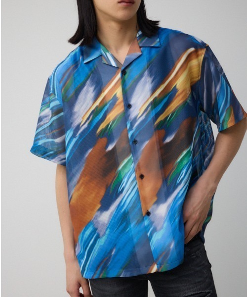 AZUL by moussy(アズールバイマウジー)の「アブストラクトシアーシャツ(シャツ/ブラウス・メンズ・グリーン系その他/ブルー系その他/ホワイト系その他/ブラック系その他・FREE)」の1枚目の写真