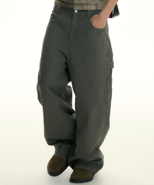 TGNS(ツーガンズ)の「ストリートファッション TGNS ツーガンズ Washed Logging Trousers ペインターパンツ カーゴデニムパンツ デニムパンツ ワークパンツ ジーンズ ジーパン ワイドデニムパンツ ワイドパンツ オーバーサイズ ストリートブランド Y2K(デニムパンツ・メンズ・チャコール/グレー・S/M)」の2枚目の写真