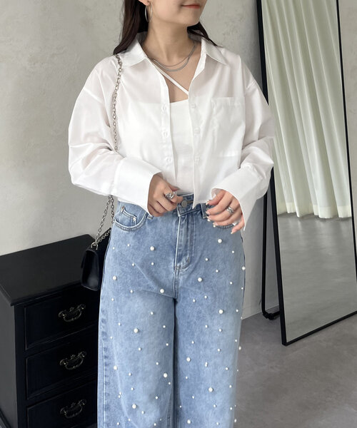 prose verse(プロズヴェール)の「刺繍ミニロゴショート丈シャツ(シャツ/ブラウス・レディース・イエロー/サックスブルー/オフホワイト・MEDIUM)」の4枚目の写真