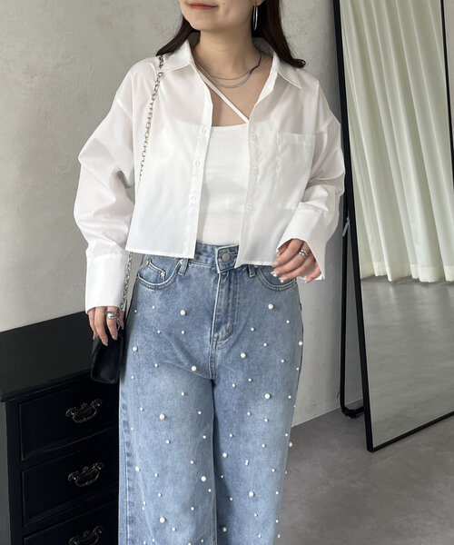 prose verse(プロズヴェール)の「刺繍ミニロゴショート丈シャツ(シャツ/ブラウス・レディース・イエロー/サックスブルー/オフホワイト・MEDIUM)」の5枚目の写真