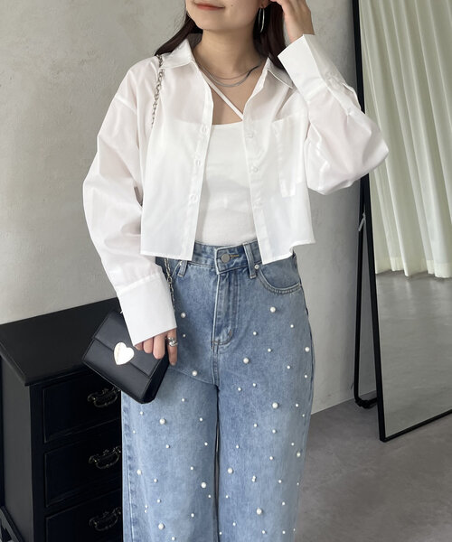 prose verse(プロズヴェール)の「刺繍ミニロゴショート丈シャツ(シャツ/ブラウス・レディース・イエロー/サックスブルー/オフホワイト・MEDIUM)」の6枚目の写真