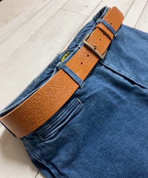 日本製】スヌーピー 【SNOOPY】 Embossed Leather Belt(D-Surf柄