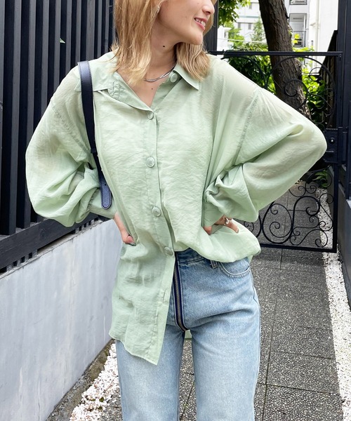 SPIRALGIRL（スパイラルガール）の「シアーボイルオーバーシャツ（シャツ/ブラウス・レディース・ホワイト/ピンク/グリーン・FREE）」の3枚目の写真