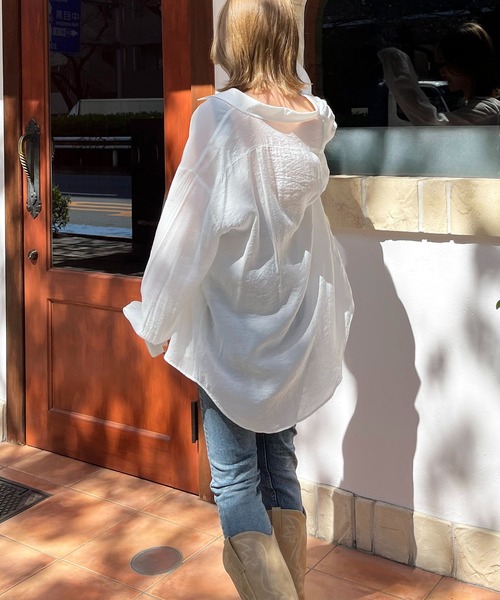 SPIRALGIRL（スパイラルガール）の「シアーボイルオーバーシャツ（シャツ/ブラウス・レディース・ホワイト/ピンク/グリーン・FREE）」の6枚目の写真