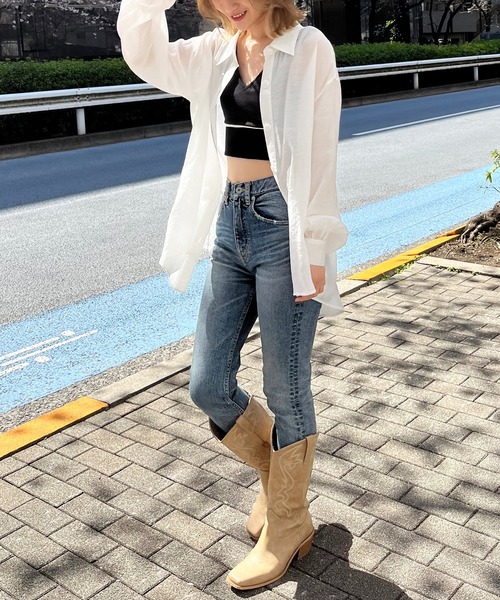 SPIRALGIRL（スパイラルガール）の「シアーボイルオーバーシャツ（シャツ/ブラウス・レディース・ホワイト/ピンク/グリーン・FREE）」の7枚目の写真