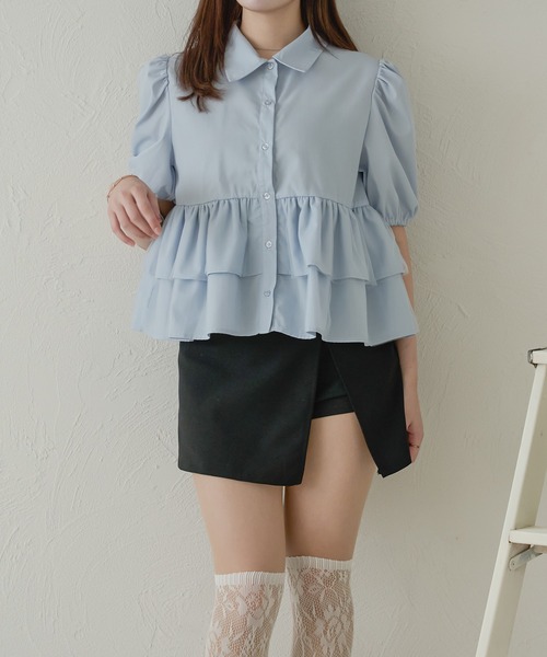 Ambre Neige(アンブルネージュ)の「フリルティアードショートブラウス/【WEB/EC限定商品】(シャツ/ブラウス・レディース・チャコールグレー/オフホワイト/ライトブルー・FREE)」の7枚目の写真