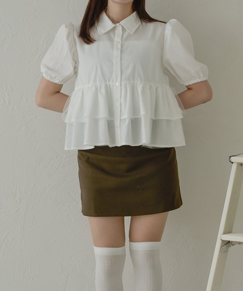 Ambre Neige(アンブルネージュ)の「フリルティアードショートブラウス/【WEB/EC限定商品】(シャツ/ブラウス・レディース・チャコールグレー/オフホワイト/ライトブルー・FREE)」の13枚目の写真