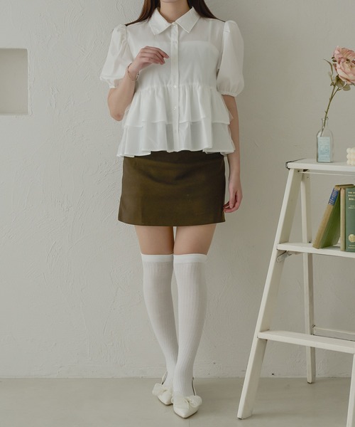 Ambre Neige(アンブルネージュ)の「フリルティアードショートブラウス/【WEB/EC限定商品】(シャツ/ブラウス・レディース・チャコールグレー/オフホワイト/ライトブルー・FREE)」の15枚目の写真