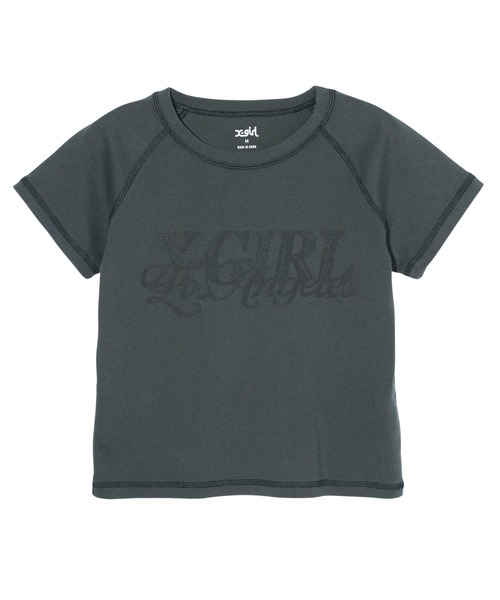 X-girl（エックスガール）の「CHROME EFFECT LOGO RAGLAN S/S BABY TEE（Tシャツ/カットソー・レディース・ホワイト/ピンク/チャコール・S/M）」の2枚目の写真
