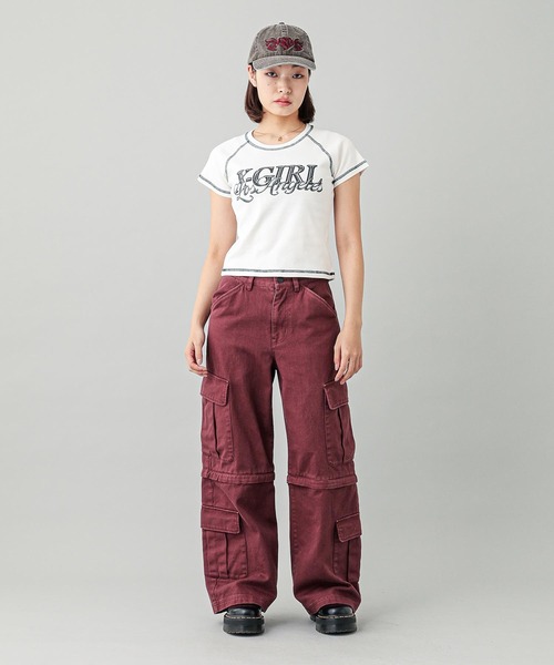 X-girl（エックスガール）の「CHROME EFFECT LOGO RAGLAN S/S BABY TEE（Tシャツ/カットソー・レディース・ホワイト/ピンク/チャコール・S/M）」の10枚目の写真