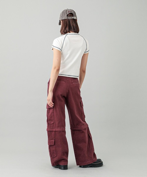 X-girl（エックスガール）の「CHROME EFFECT LOGO RAGLAN S/S BABY TEE（Tシャツ/カットソー・レディース・ホワイト/ピンク/チャコール・S/M）」の12枚目の写真