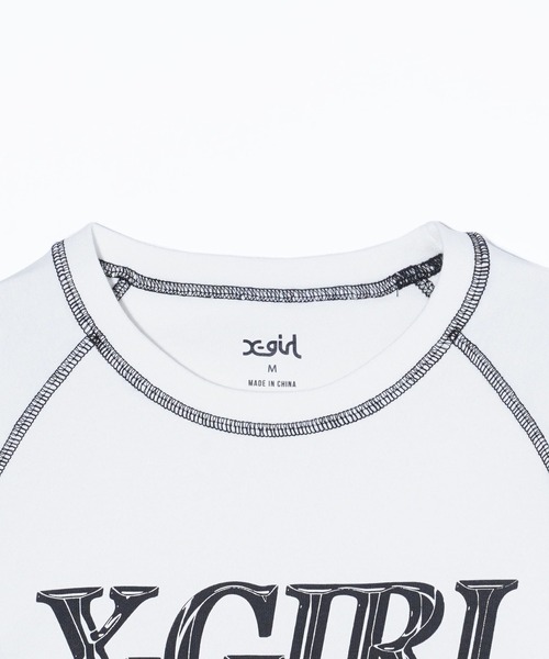 X-girl（エックスガール）の「CHROME EFFECT LOGO RAGLAN S/S BABY TEE（Tシャツ/カットソー・レディース・ホワイト/ピンク/チャコール・S/M）」の16枚目の写真