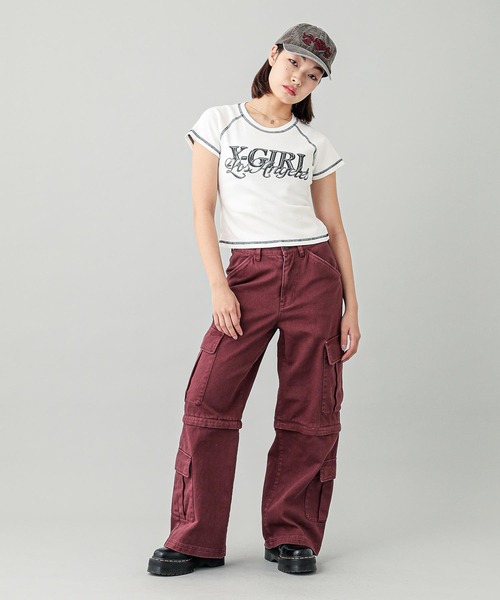 X-girl（エックスガール）の「CHROME EFFECT LOGO RAGLAN S/S BABY TEE（Tシャツ/カットソー・レディース・ホワイト/ピンク/チャコール・S/M）」の9枚目の写真