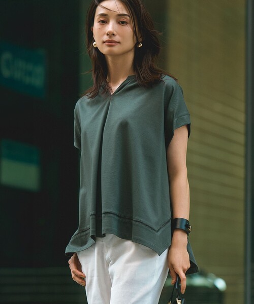 23区 L（ニジュウサンクオオキイサイズ）の「【洗える】ラダーレースジャージー カットソー（Tシャツ/カットソー・レディース・ホワイト系/カーキ系/ブラック系・44/46）」の3枚目の写真