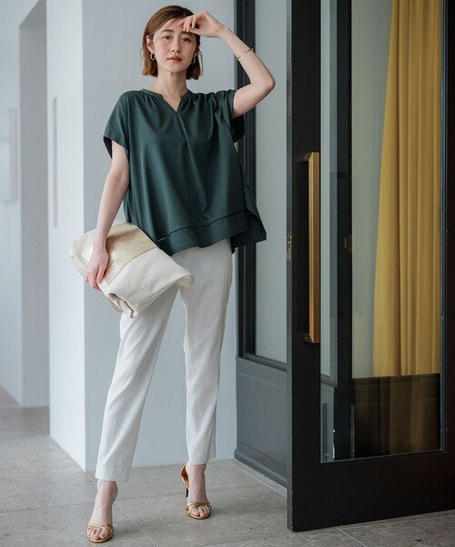 23区 L（ニジュウサンクオオキイサイズ）の「【洗える】ラダーレースジャージー カットソー（Tシャツ/カットソー・レディース・ホワイト系/カーキ系/ブラック系・44/46）」の8枚目の写真