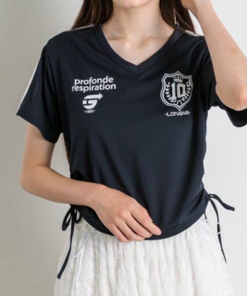 OLIVE des OLIVE(オリーブデオリーブ)の「サイドドロストゲームシャツ 1041060930(Tシャツ/カットソー・レディース・オフホワイト/ネイビー/ピンク・FREE)」の1枚目の写真