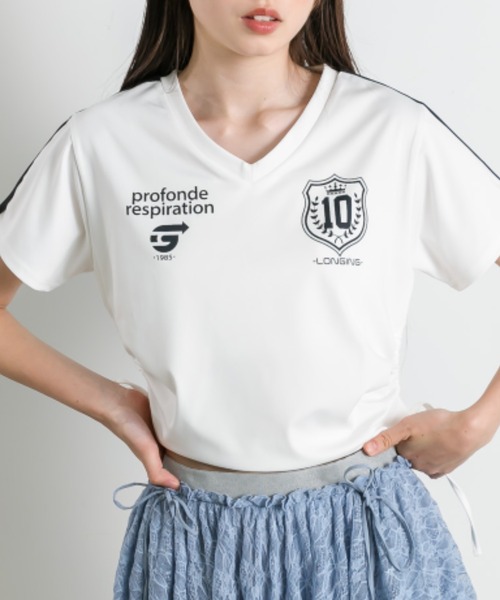 OLIVE des OLIVE(オリーブデオリーブ)の「サイドドロストゲームシャツ 1041060930(Tシャツ/カットソー・レディース・オフホワイト/ネイビー/ピンク・FREE)」の3枚目の写真