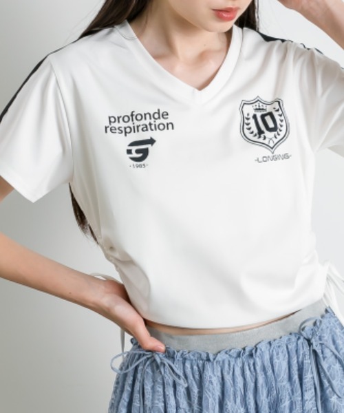 OLIVE des OLIVE(オリーブデオリーブ)の「サイドドロストゲームシャツ 1041060930(Tシャツ/カットソー・レディース・オフホワイト/ネイビー/ピンク・FREE)」の4枚目の写真
