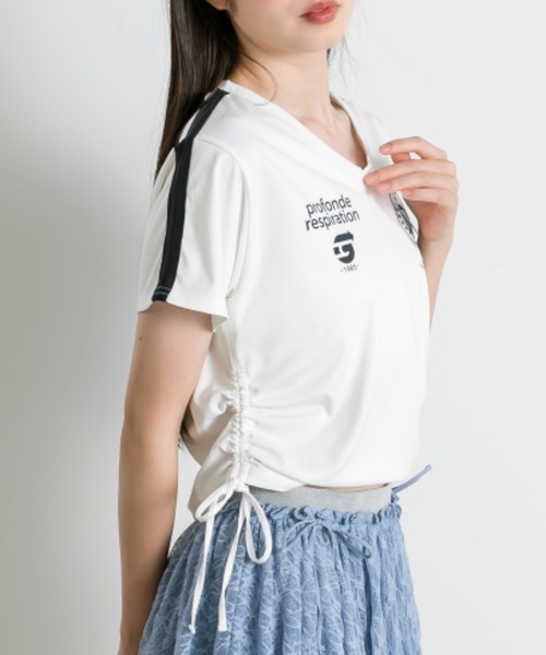 OLIVE des OLIVE(オリーブデオリーブ)の「サイドドロストゲームシャツ 1041060930(Tシャツ/カットソー・レディース・オフホワイト/ネイビー/ピンク・FREE)」の5枚目の写真