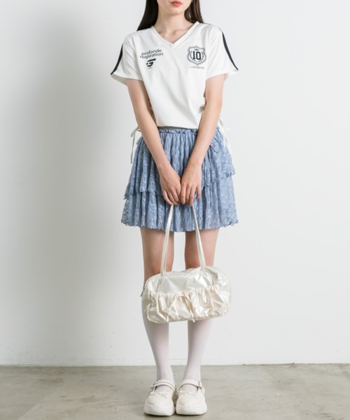 OLIVE des OLIVE(オリーブデオリーブ)の「サイドドロストゲームシャツ 1041060930(Tシャツ/カットソー・レディース・オフホワイト/ネイビー/ピンク・FREE)」の7枚目の写真